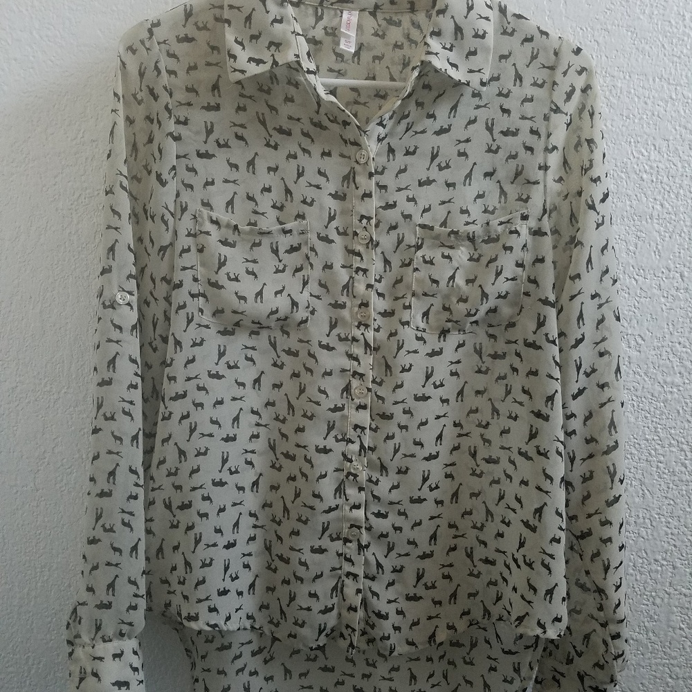 Sheer animal print button down